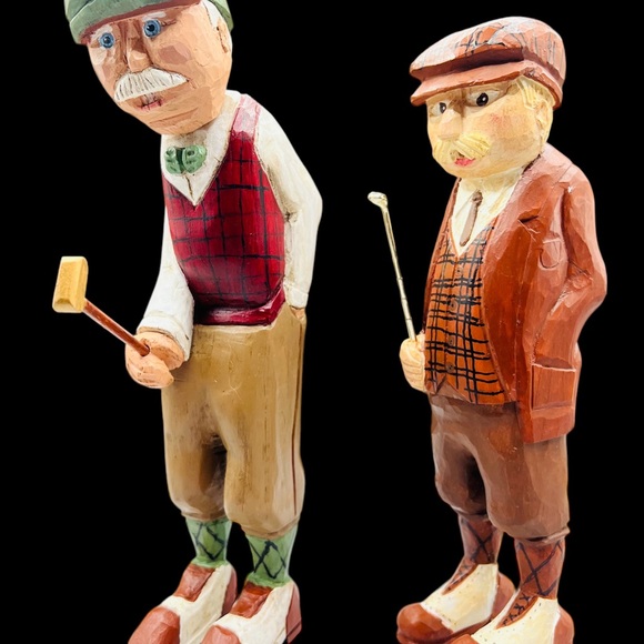 Vintage Standing Golf Figurines - Hand Carved And Signed By Artist - 9” Tall - Picture 6 of 10